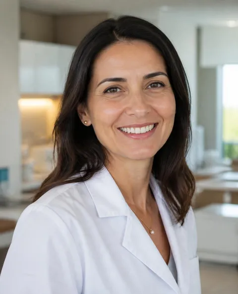 Anúncio ilustrativo com foto de médica (imagem fictícia)